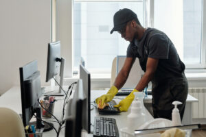 day porter cleaning in commercial building setting