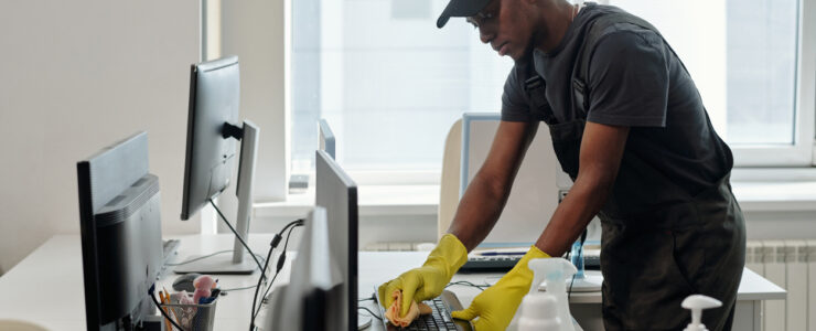 day porter cleaning in commercial building setting